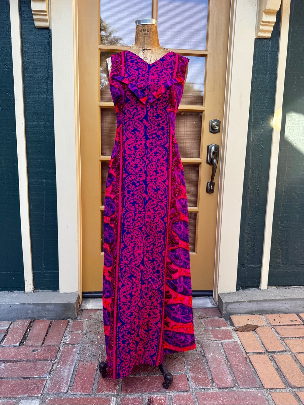 60s Vintage Miss Hawaii Hot Pink Maxi Dress Sz Sm